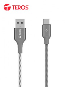 CABLE USB TEROS TE-70211W, TIPO A A TIPO C, 3A, 60W MÃ¡X, GRISCONECTA Y CARGA DE 