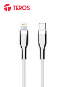CABLE USB TEROS TE-70212W, TIPO C A LIGHTNING, 3A, 20W MÃ¡X, BLANCO Y PLATEADO