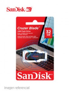 MEMORIA FLASH USB SANDISK CRUZER BLADE, 32GB, USB2.0, PRESENTACIÃ³N EN COLGADOR.