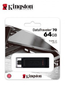 MEMORIA FLASH USB KINGSTON DATATRAVELER 70, 64GB,USB-C 3.2 GEN1, PRESENTACIÃ³N EN COLG