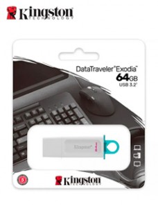 MEMORIA FLASH USB KINGSTON DATATRAVELER EXODIA, 64GB, USB 3.2 GEN 1, BLANCOPRESE