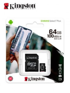 MEMORIA MICRO-SD KINGSTON CANVAS SELECT, 64GB, UHS-I SPEED CLASS 1 (U1), CON ADAPTADO